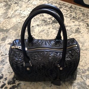 Cole Han Black Woven Leather Barrel Bag